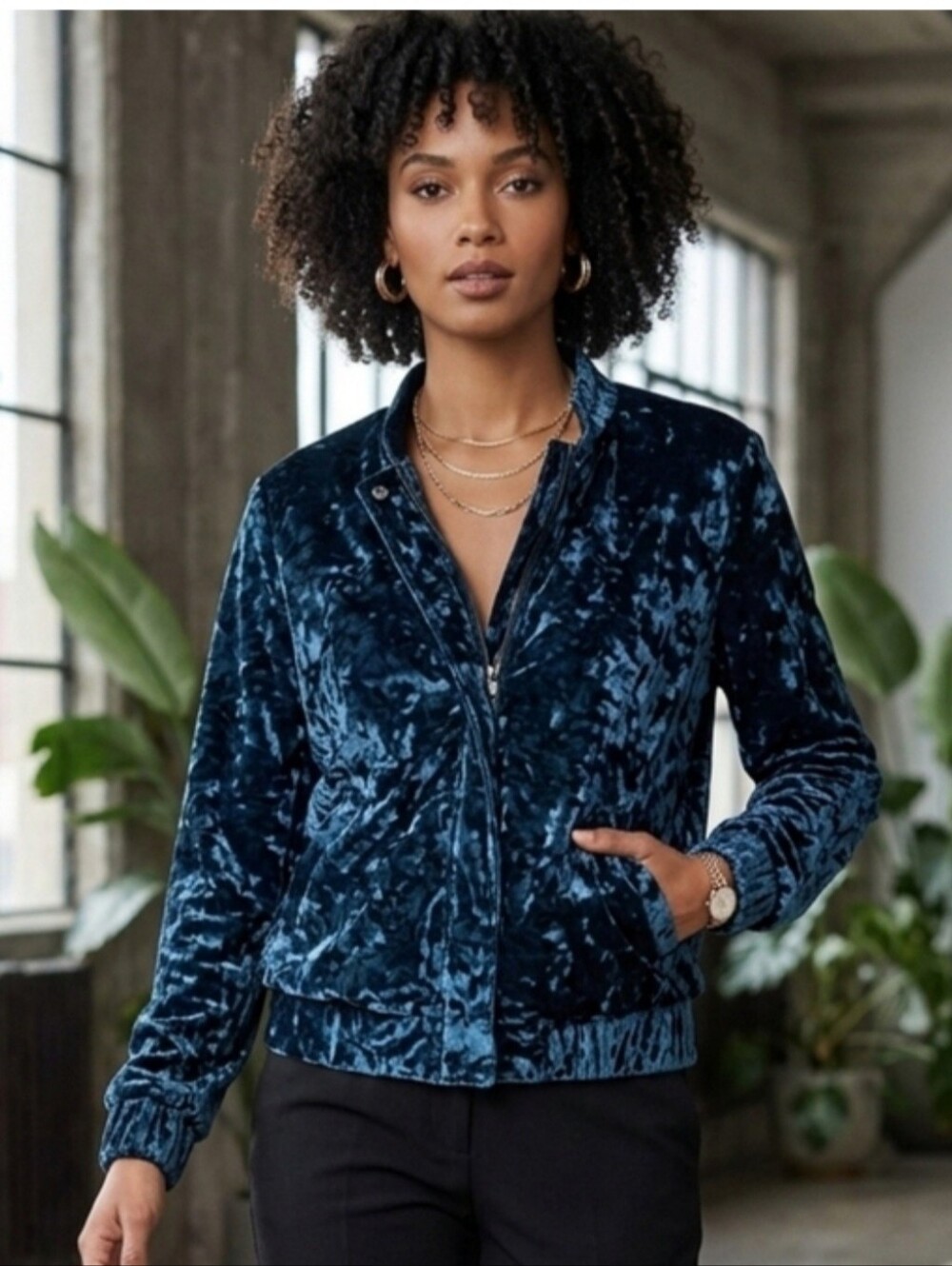 Joe's Jeans Blue Crushed Velvet Bomber Jacket